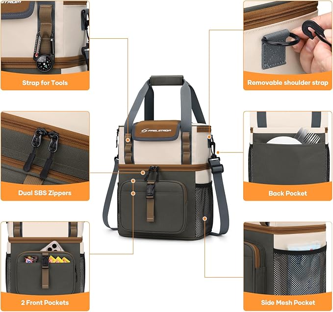 Maelstrom Lunch Box for Women, 20L Insulated Lunch Bag Men, Leakproof Double Deck Cooler Bag, Soft Lunch Cooler with Quick Access Flip-Top Lid for Work, Beach,Travel, Camping