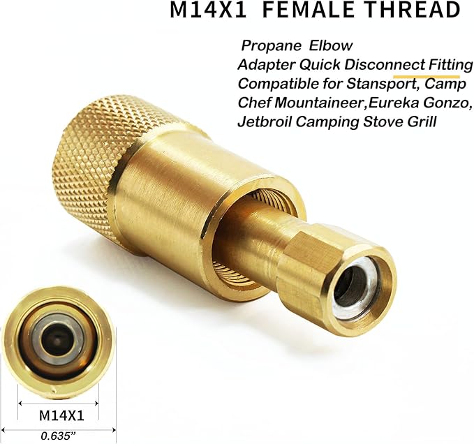 MENSI 1/4" Quick Disconnect Propane Elbow Adapter Fitting Compatible for Stansport, Camp Chef Mountaineer,Eureka Gonzo (Elbow) 𝙉𝙊𝙏 𝙛𝙤𝙧 𝘾𝙊𝙇𝙀𝙈𝘼𝙉