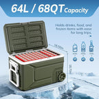 Antarctic Star 12 Volt Refrigerator,68QT(64L)Electric Cooler Compressor, -4℉~68℉ Portable Refrigerator,Car Fridge 12/24V DC 100-240V AC Portable Freezer with Wheels&2 Baskets for Camping,RV,Car,GREEN
