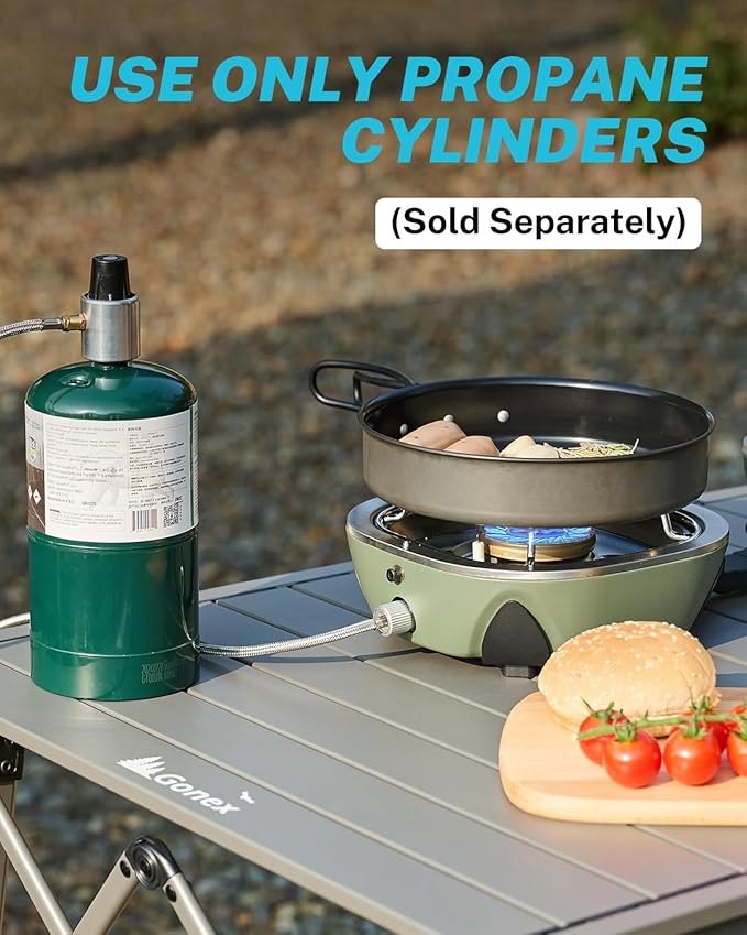 Gonex AeroFlame Dual Burner 20,000 BTUs Propane Camping Stove with Precision Flame Control & Removable Pot Stands, Portable Folding Camp Stove for Camping, Hiking, Patio, BBQ(Army Green)