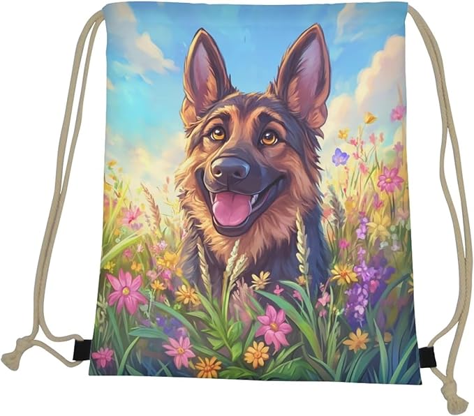 Upetstory German Shepherd Backpack Drawstring Bag Portable Gym Sackpack Cinch Gym Bag Daily Rucksack Bookbag Shoulder Daypack Outdoor Sports Beach Workout Office Yoga