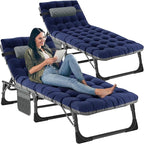 LILYPELLE Folding Outside Chaise Lounge Chair with Mattress, 5 Position Adjustable Patio Reclining Chairs Perfect for Outside, Sunbathing, Camping, Pool, Beach, Cool Blue