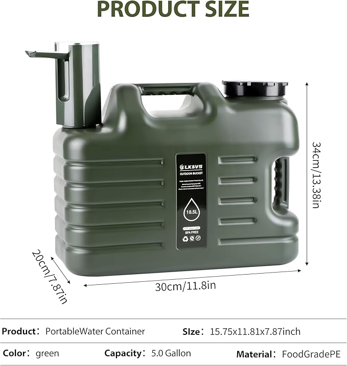 Portable 5 Gallon Water Jug with Touch Control Pump, Type-C Rechargeable & Leak-Proof Spigot - Emergency Water Storage for Home, Power Outages, Camping, and Outdoor Use (BPA-Free, Upgraded)