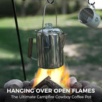 KingCamp Percolator Coffee Pot Campfire Coffee Boiler Kettle 304 Stainless Steel with Wood Handle for Outdoor Camping Cookware, Cabin, RV, Kitchen, Hunting & Backpacking, NO Aluminum or Plastic 9 Cup