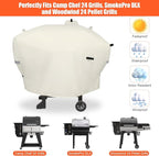 Grill Cover for Camp Chef 24 Pellet Grills, Model DLX 24, SmokePro 24, Woodwind 24 Pro Pellet Grills, PG24, PG24LS, PG24S, PG24SE, PG24LTD, PG24XT, SG24, SmokePro DLX, Anti-UV 600D, Beige