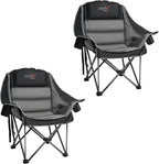 2 Pack Oversized Camping Chair, Portable Folding Padded Camp Chairs with Side Pocket, Cup Holder, Heavy Duty Support 500LBS Outdoor Lounge Chair for Adults, Fishing, Sports, Trip, Black