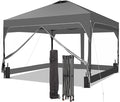 GDY 12x12 FT Pop Up Canopy Tent with One Push Setup,Setup Gazebo with 4 PVC Transparent Sidewalls,Easy Carry for Events, Parties, Camping,Grey.