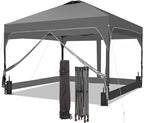 GDY 12x12 FT Pop Up Canopy Tent with One Push Setup,Setup Gazebo with 4 PVC Transparent Sidewalls,Easy Carry for Events, Parties, Camping,Grey.