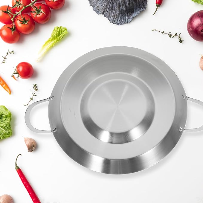 STOBAZA Stainless Steel Frying Pan 19.68X14.96X2.75In Flat Concave Skillet Multi-Use Cookware for Home Kitchen Outdoor Camping and Bbq