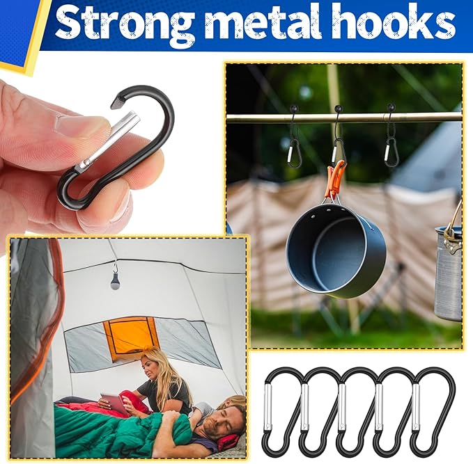 60 Pcs Heavy Duty Tarp Clips, Premium PA Tarp Clamps Kit with Lock Grip, Bungee Cords and Carabiners for Secure Fastening Awning, Swimming Pool Cover, Canopy, Shade Cloth, Camping Tents Accessories