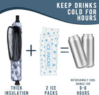 Golf Cooler Bag Plus Ice Pack Soft Sided Insulated Cooler Bag- Holds 6 Pack of Cans or 2 Wine Bottles - Grey Camo Golf Beer Sleeve Black Fits Discreetly in Golf Bags