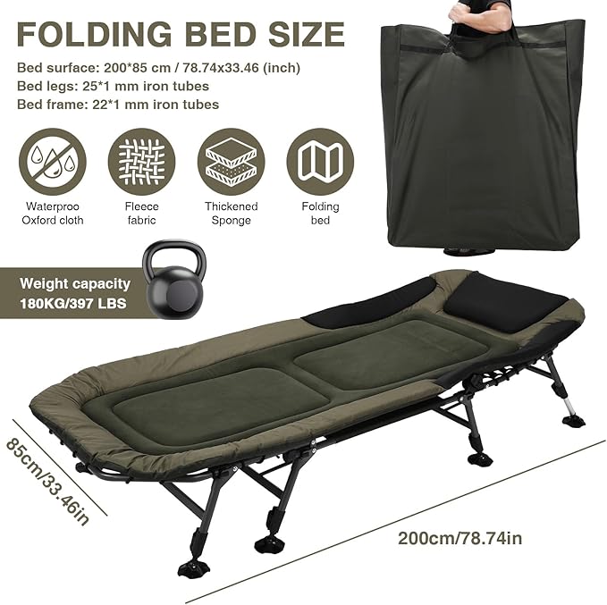33in Wide Camping Sleeping Cots 397LBS Max Load Foldable Bed Cot with Carry Bag Easy to Set Up for Home Office Nap and Outdoor Beach