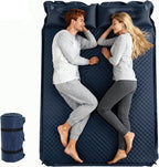Double Camping Sleeping Pad with Pillow, 2" Memory Foam Camping Mattress 2 Person, 5R Insulated Self Inflating Camping Pad, Air Mattress Inflatable Sleeping Mat for Tent, Backpacking, Hiking (Blue)