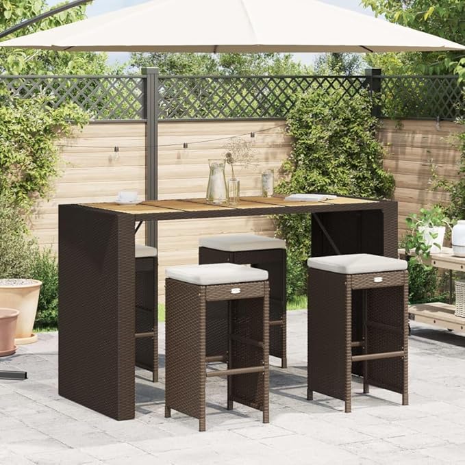 Patio Bar Stools with Cushions 4 pcs Brown Poly Rattan Dinning Chairs Camping Chair Camping Chairs Porch Chairs for Outdoor Dining Bedroom Patio