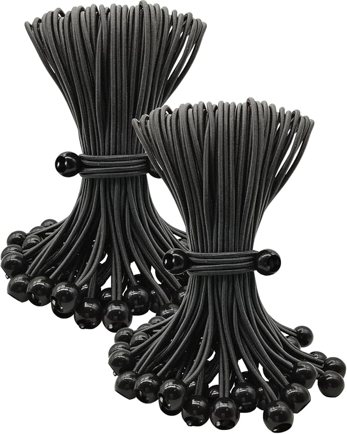 Bungee Cord with Ball 100 Pcs, 10 Inch Bungees Balls Heavy Duty Outdoor Tent Accessories for Camping Tarp, Canopy and Fixings (Black)