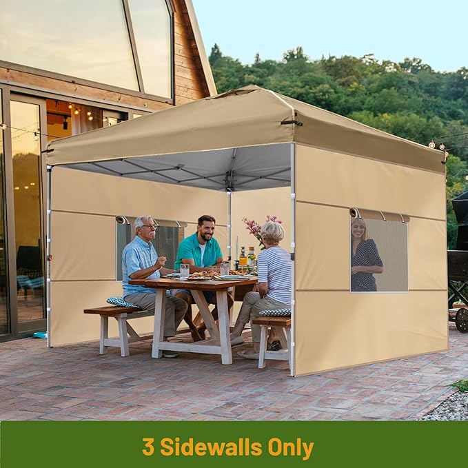 3 Pcs 10x10 Canopy Sidewalls with Roll-up Windows for 10x10 Pop Up Canopy Straight Leg Outdoor Instant Canopy Sidewall Waterproof & UV Protected for Outdoor Event Tents, 3 Sidewalls Only, Beige