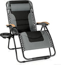 PHI VILLA XXL Oversized Padded Zero Gravity Chair, Foldable Patio Recliner, 30" Wide Seat Anti Gravity Lounger with Cup Holder, Support 400 LBS (Gray)