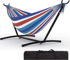 Double Hammocks with Stand for Outside, Portable Space Saving Heavy-Duty Steel Stand for Indoor Outdoor Patio with Carrying Bag, 450 lbs Capacity