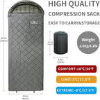 Mountainlodge 100% Cotton Shell and Lining Sleeping Bag for Adult Cold Weather with Compression Bag&Carry Bag for Camping,Travel and Car Camping