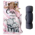 Custom Toddler Nap Mat for Preschool, Personalized Name Kids Sleeping Bag with Watercolor Elephant for Daycare, Roll Up Sleeping Mat with Removable Pillow and Soft Dot Minky Blanke for Girls Camping