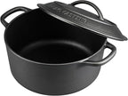 Pre-Seasoned Cast Iron Dutch Oven Pot with Lid Dual Handle, Sourdough Bread Baking Pots, Bread Oven, Camping, Grill, Induction, Electric, Round 5 Quart, Black