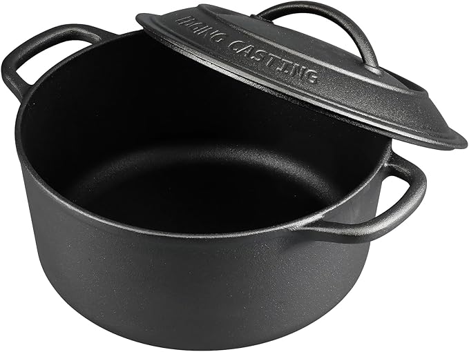 Pre-Seasoned Cast Iron Dutch Oven Pot with Lid Dual Handle, Sourdough Bread Baking Pots, Bread Oven, Camping, Grill, Induction, Electric, Round 7 Quart, Black
