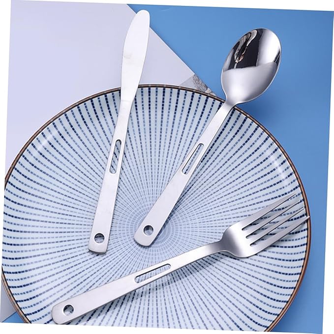 Yardwe 5sets Portable Camping Cutlery Stainless Steel Utensils Fork Spoon and for Bbq Picnic and Outdoor Cooking Compact and Easy to Carry Tableware