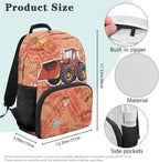 Boy Backpack and Lunch Box Set Lightweight Kids Scooper Construction Truck Backpack Elementary School 4 in 1 Set Kids Book Bag for School Travel Shoulder Bag Daypack