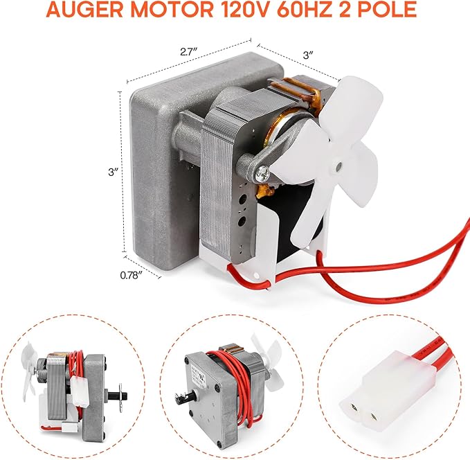 Upgraded 2.0 RPM Auger Motor Replacement Parts for Traeger, Pit Boss Wood Pellet Grills & Camp Chef Smokers, Oklahoma Joe's & Cuisinart WoodCreek Pellet Grill, Barbecue Auger Motor, 120V 60Hz 2 Pole