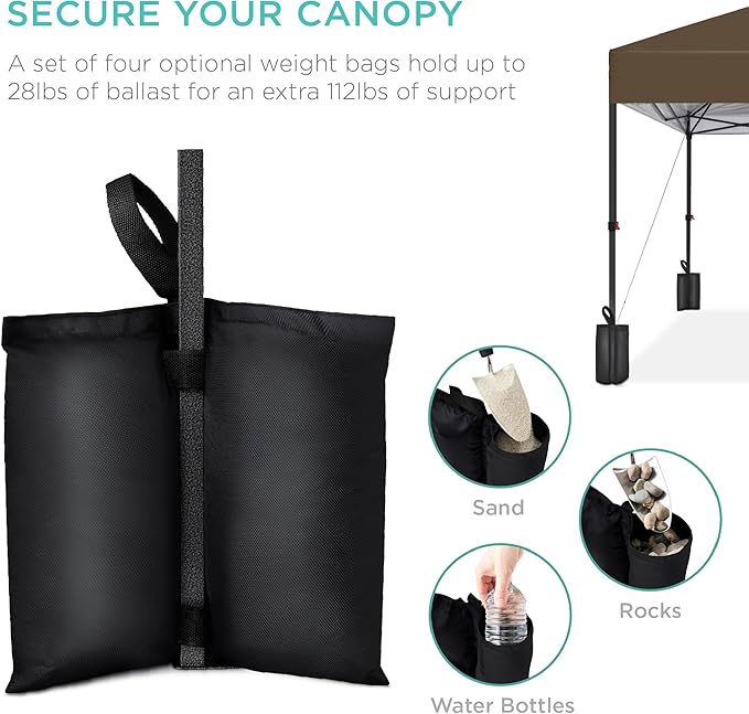 Best Choice Products 10x10ft Pop Up Canopy Tent, Outdoor Shade, 1 Person 1 Minute Set Up, Carry Case, 4 Weight Bags - Brown