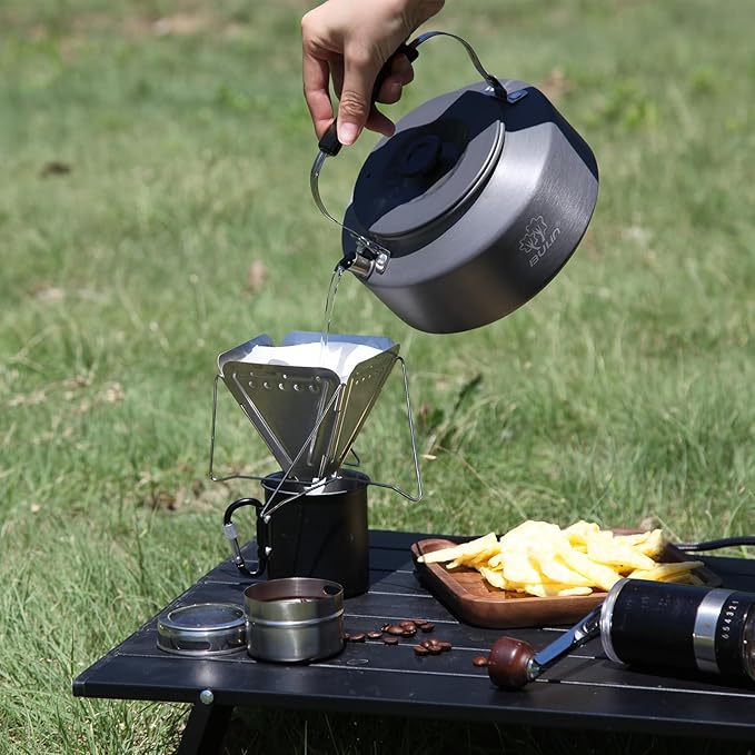 Bulin Camping Kettle, Large Portable Stovetop Tea Kettle Fast Heating Boiling Hot Water for Open Fire Lightweight Coffee Pot with Anti-Scald Handle & Carry Bag for Outdoor Hiking，Grey-1.6L