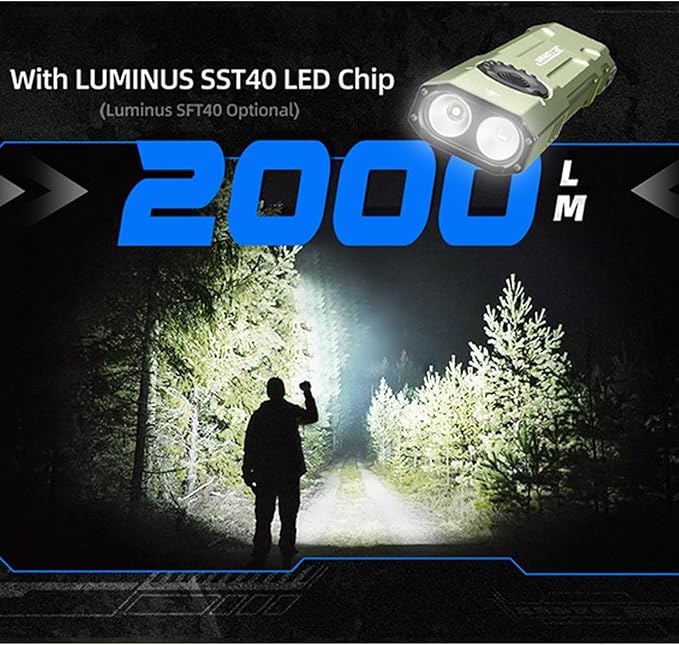 JETBeam E26 Rechargeable EDC Flat Flashlight 4 Constant Brightness Modes+Strobe+1300mW UV+Green Beam Combo,2000 Lumens Portable Pocket Lights,IPX-8,Triple Sources for Outdoors,Emergency,Working
