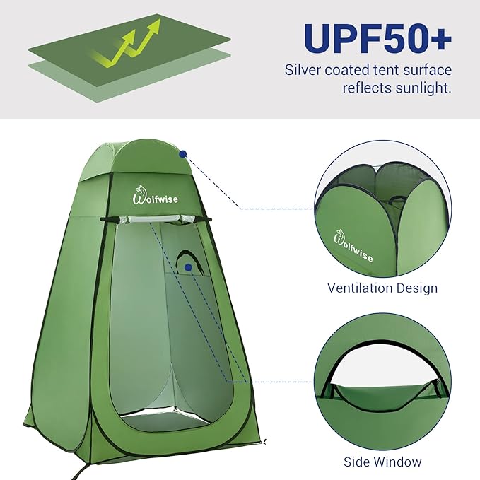 WolfWise Pop Up Changing Tent for Beach, Camping Portable Shower Tents, Outdoor Privacy Bathroom, Change Dressing Clothes Tent Pop Up Instant for Camp, Toilet, 6.2ft/6.6ft/6.9ft High
