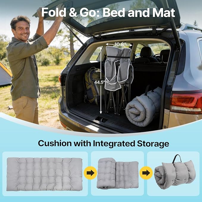 Slendor XXL Folding Camping Cot for Adults with Mattress Pillow Carry Bag, 32 inch Extra Wide Portable Sleeping Cot, 900LBS Support Outdoor Cot Bed for Office Nap Beach Travel RV
