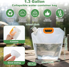 20Pcs 1.3Gallon Collapsibles Water Container Bag Bulk, Emergency Container Carrier Water Bottles, Freezable Waters Storage Jug, BPA Free Food Grade Clear Plastic for Outdoor Camping Riding