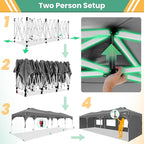 COBIZI 10x30 Pop Up Canopy Tent, Outdoor Party Tent with 5 Sidewalls, 1 Person Easy Set up, Tents for Parties with Fluorescent Strip & 4 Sandbags, Waterproof UPF50+, 3 Adjustable Height, Gray