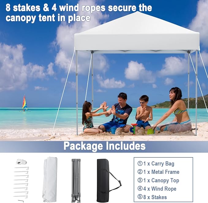 Tangkula 6.6x6.6 Ft Pop Up Canopy, 1 Person Instant Setup Canopy Tent with Center Lock, UPF 50+ Sun Protection, 8 Stakes, 4 Ropes, Portable Outdoor Canopy with Carrying Bag