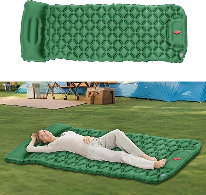 QINGFAN Outdoor Camping Inflatable Mattress Sleep Pad with Pillows Travel Mat Folding Bed Light Weight Air Cushions