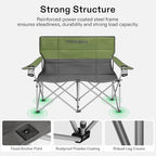[outlets]VIVOSUN Double Camping Chair, Fully Padded Folding Loveseat, Portable Oversized Duo Chair with Storage Cup Holders, Height-adjustable Armrests & Carry Bag, Supports up to 500lbs, Green & Grey