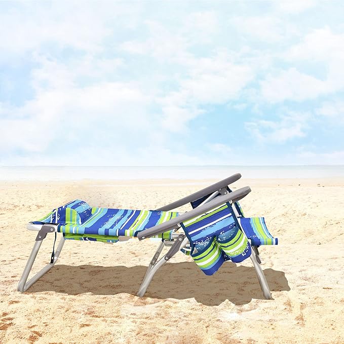 Giantex Folding Beach Chair, Patio Sling Chairs with 5 Adjustable Position, Head Pillow, Storage Bag, Towel Bar, Cup Holders, Backpack Chairs for Sunbathing, Camping Chair