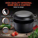 Overmont 2-in-1 Cast Iron Dutch Oven - 5QT Pre-Seasoned All-in-One Casserole Braising Pan with Skillet Lid Cookbook & Silicone Handle Covers - Heavy Duty Oven-Safe Pot for Bread Baking Frying Camping