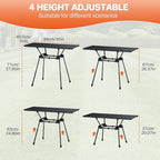 FUNYKICH 3ft Aluminum Roll Up Camping Table(L35''xW16''), 4 Height Adjustable Ultralight Folding Camp Table Up to 28'', Portable Tables with Carry Bag for Camping, Picnic, BBQ, Party, Backyard, Beach