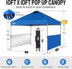 CROWN SHADES Canopy Tent, 10 x 10 Foot Portable Pop Up Outdoor Shelter with 2 Half Sidewalls, 1 Push Center Lock, UV Protection, and Carry Bag, Blue
