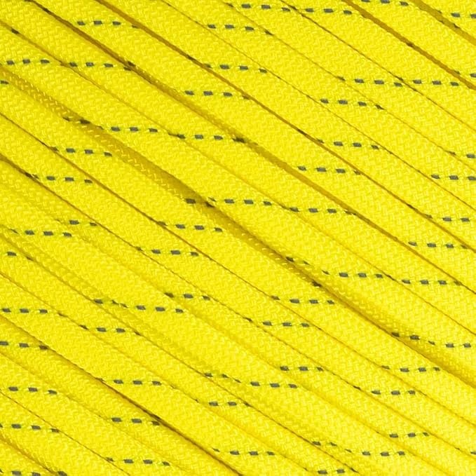 Fluorescent Reflective 550 Type III Guyline Tent Rope Camping Survival Cord High-Visibility Paracord (Reflective Neon Yellow, 100 Feet)