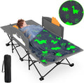 ZENPETIO Kids Camping Cot, Foldable Toddler Bed with Safety Rails & Glow-in-The-Dark Blanket, Sturdy Portable Design for Travel, Indoor Outdoor Cot for Toddlers Kids