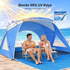 Beach Tent, Portable Sun Shelter for 2/3/4/6-8 Person with UPF 50+ UV Protection, Easy Setup Waterproof Beach Shade Canopy Cabana for Family Outdoor and Picnics, Fishing with Carrying Bag