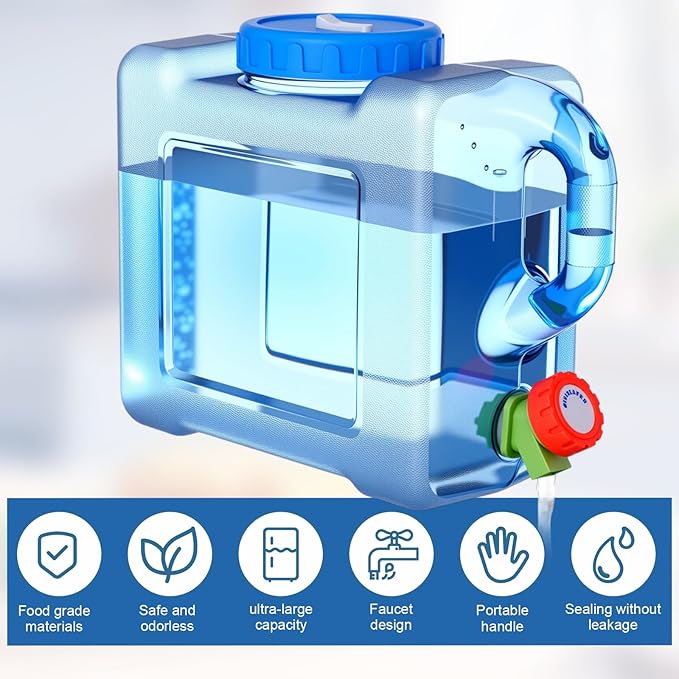 2 Pack 1.1 Gallon Water Container with Spigot Portable Water Tank for Camping No Leakage Watering Dispenser Jug with Tap for Road Trips Outdoor Hiking Emergency Storage Vehicle Picnic Home