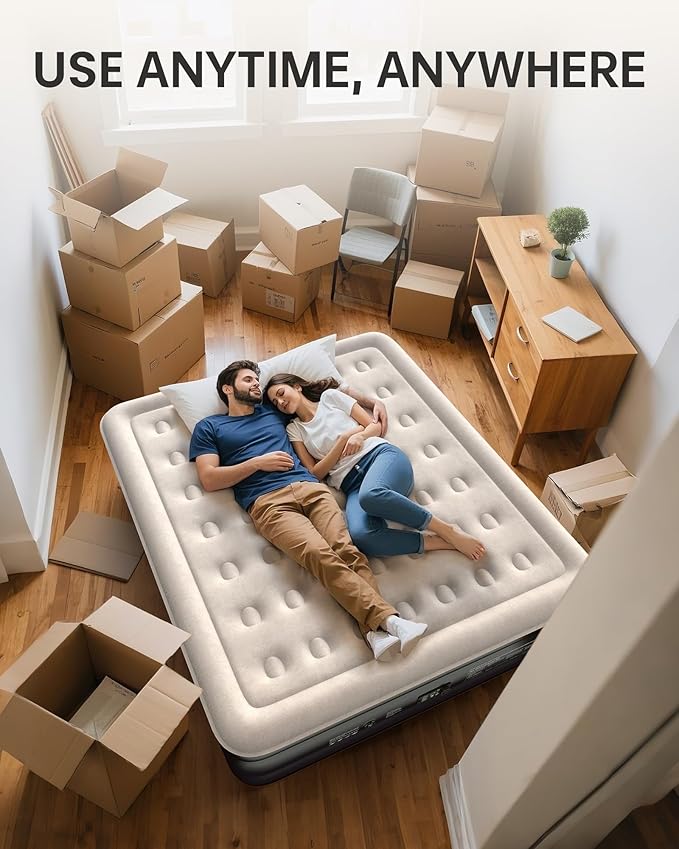 OhGeni King Size Air Mattress, Family Choice Award with Built in Pump, Ideal Alternative to a Bed, 18'' Comfortable Blow Up Colchones Inflables Mattress for Home, Guests, Portable Air Bed, 700 lbs