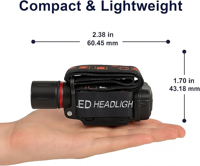 GRACETOP Green LED Headlamp Rechargeable, Zoomable Headlamp with 3 Modes, Hands-Free IPX4 Waterproof for Hunting, Hiking, Camping & Fishing