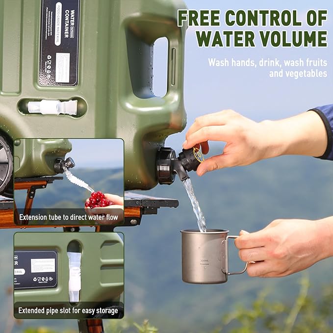 7.4 Gallon Water Jug, 28L Portable Water Container with Wheel & Pull Handl, Spigot, Cleaning Brush, Detachable Hose & Extra Lid, BPA-Free Camping Hydration Canteen, Outdoor Tank Storage PE - Green